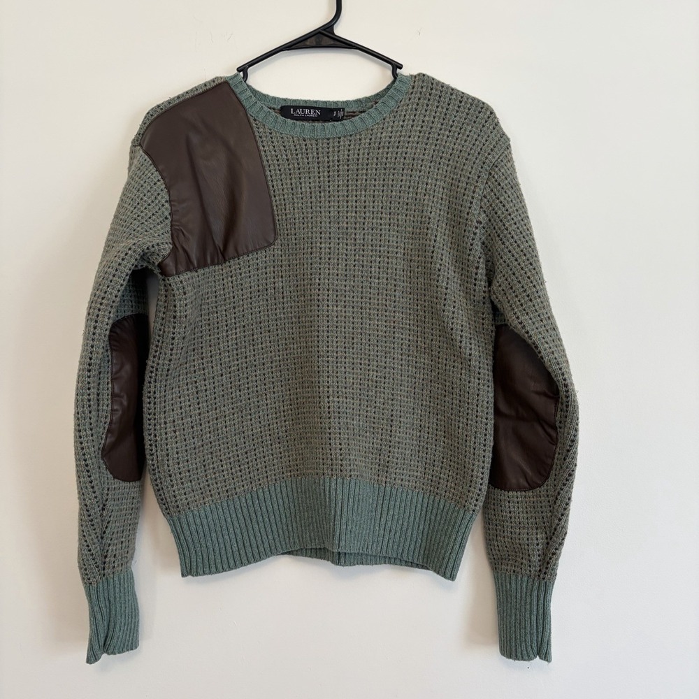 Lauren Ralph Lauren Women's Faux Leather Trim Wool Blend Sweater Equestrian SP